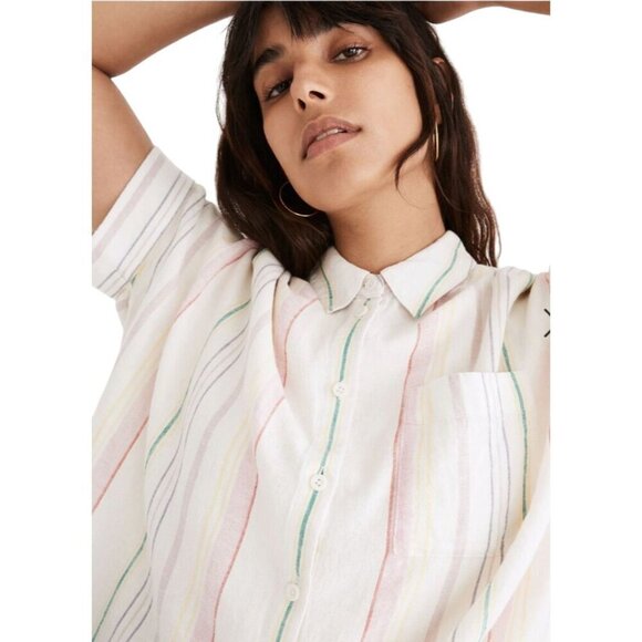 Madewell Womens Top XL Rainbow Linen Colorful Beachy Lightweight Button Front - Picture 2 of 12